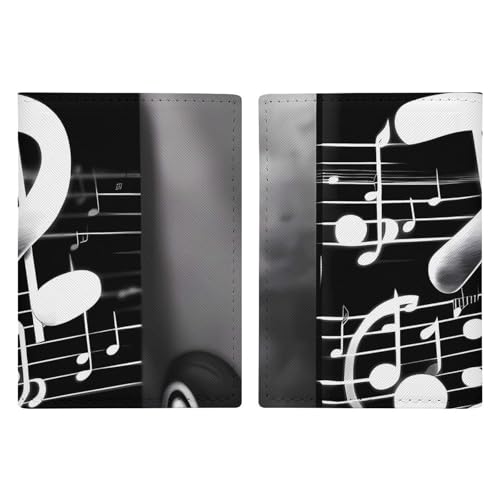 Étui pour passeport en cuir noir blanc rouge motif roses et notes de musique