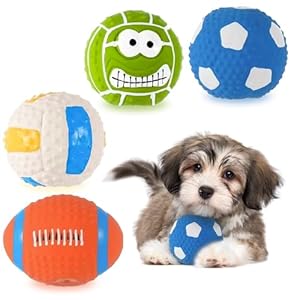 4Pcs Squeaky Balls for Dogs, Dog Toys Set, Dog Balls for Large Medium Small Dogs, Natural Latex Rubber Dog Play Balls, Tennis Balls for Dogs, Aggressive Chewers Friendly, Cute Pet Toys for Fun