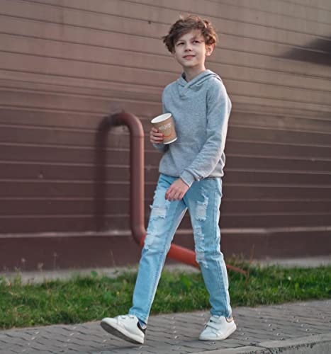 Aowkulae Big Boys Jeans, Ripped Jeans For Boys, Fit Skinny Destroyed Distressed Slim Fit Denim Pants, Light Blue, Size 14 #TOP1