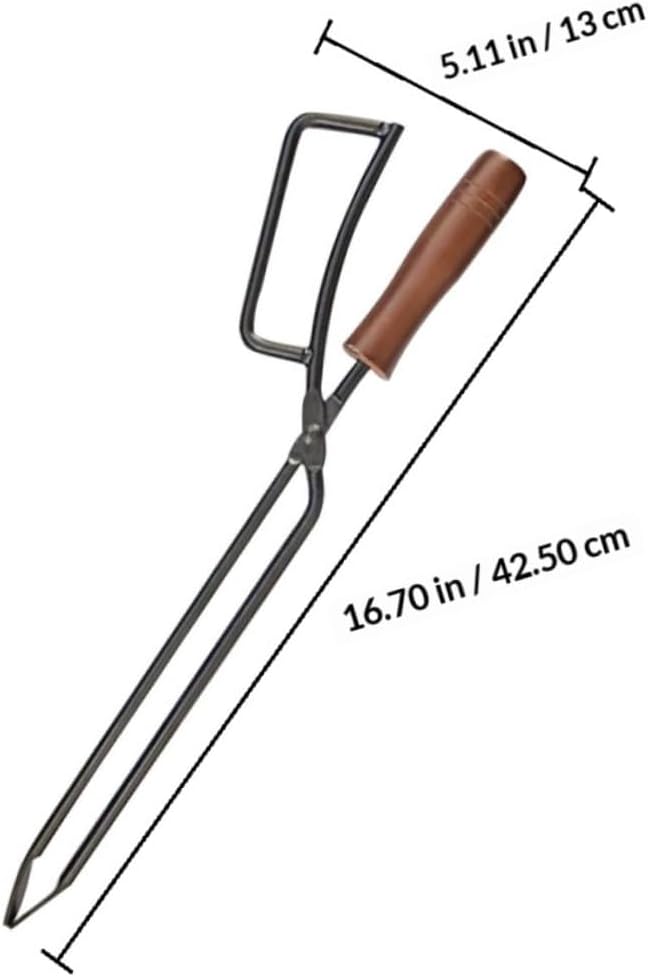 Holibanna Heavy-duty Iron Charcoal Clamp Bbq Firewood Tong with Solid Wood Handle, Long Barbecue Clip for Outdoor Grilling and Household Barbecue Use