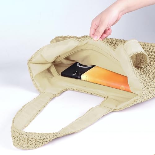 Image of Beach Shoulder Bags for Women,Handwoven Rattan Straw Beach Bag Summer Sea Casual Shoulder tote Basket Bag For Women