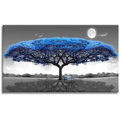 Peinture diamant arbre bleu lune 5D complet grand format 50x100cm