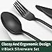 EWFEN 24-Piece Black Silverware Set with Steak Knives, Black Flatware Set for 4, Food-Grade Stainless Steel Tableware Cutlery Set, Mirror Finished Utensil Sets for Home Restaurant, Round Edge