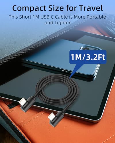YANBORONSN Kabel szybkiego ładowania 60 W, podwójny kąt 90 stopni, USB C męski na USB C męski do telefonu, tabletu (2 sztuki, 1 M)