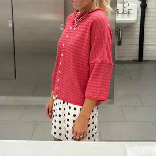Image of Women Knitted Crop Cardigan Shirt Short Sleeve Button Down Ribbed Knit Crop Top Y2k Girls Outwear Top Tee Shirt