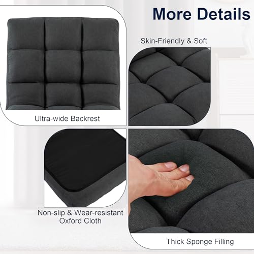 Image of Folding Floor Chair with Back Support, Adjust Lay Flat Recliner Oversized Lounge Wide Lazy Boy Gaming Ergonomic Single Sofa Seat for Living Room Bedroom(Black)