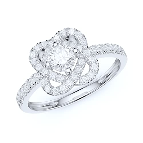 10K White Gold Simulated Diamond or Genuine Moissanite Love Joining Interlocking Hearts Ring Promise Ring