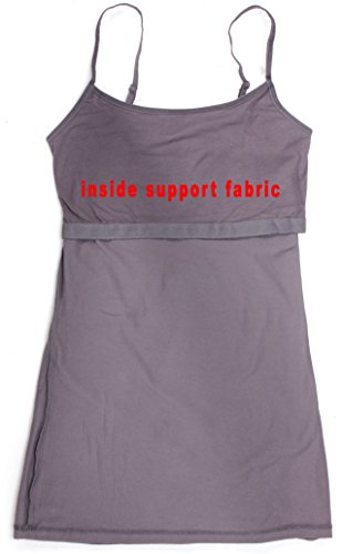 Emmalise Women Camisole Built In Bra Wireless Fabric Support Long Layering Cami, Medium, 4Pk Black Brdy Red White #TOP5