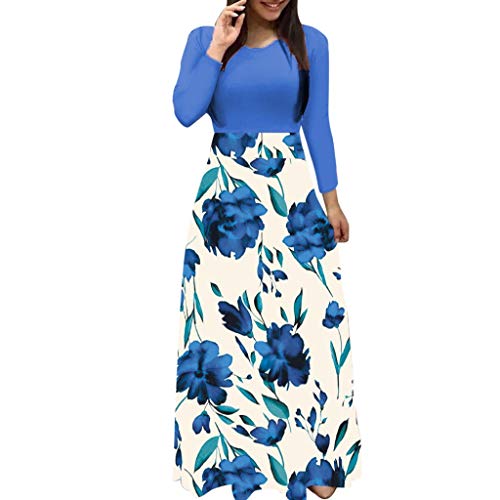 Women Floral Long Sleeve Boho Print Long Dress Ladies Casual Dress