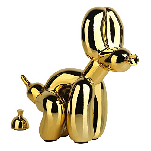 Creative Funny Mirror Golden Pooping Balloon Dog Sculpture, Modern Art Squat Balloon Dog Animal Decor Statue,Apply To Indoor Living Room Farmhouse Bedroom Office Cabinet Wood Shelf Closet Decor #TOP18