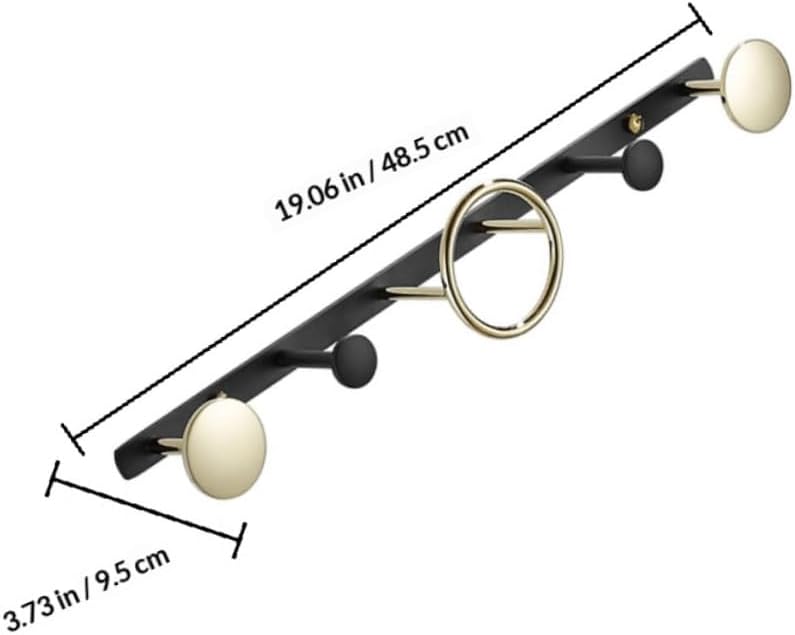 Brass Wall-Mounted Clothes Hook 1 Ring and 4 Hooks Modern Style Gold and Black Finish Space-Saving Towel and Robe Organizer for Home and Bathroom Use