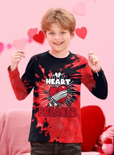 Valentine's Little Kids Long Sleeve Crew Neck Love Patterned Sweatshirts Patry Pullover Red Black Heart Breaker 3-4 Years2