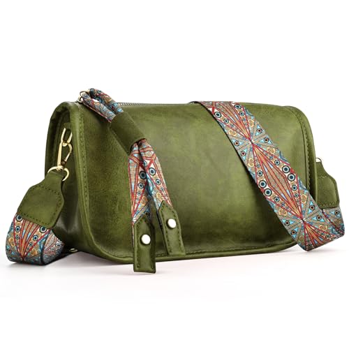 PARAURORA Sac Bandoulière Femme Vintage, Sacoche Vegan Cuir avec Large Sangle Réglable Imprimé Boho, Sac à Main Polyvalent pour Voyage Quotidien, Vert
