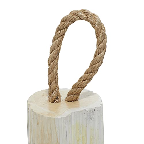 Deco 79 Teak Wood Geometric Handmade Door Stopper Sculpture With Rope Accent, Set Of 2 5"W, 10"H, White #TOP4