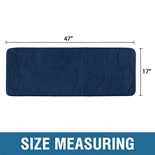 Memory Foam Bath Mat For Bathroom Non Slip Bath Rug Velvet Thick Soft And Comfortable Water Absorbent Machine Washable Easier To Dry Floor Rug Mats Waved Pattern, 47X17 Inches, Navy #TOP2