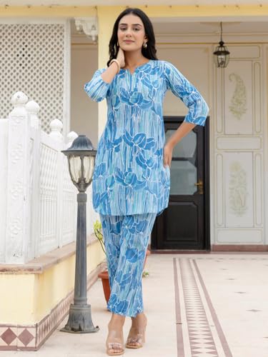 Image of feranoid Elegant V-Neck 3 /4 Sleeve Kurta & Pant Co-ord Set (S-XXL)