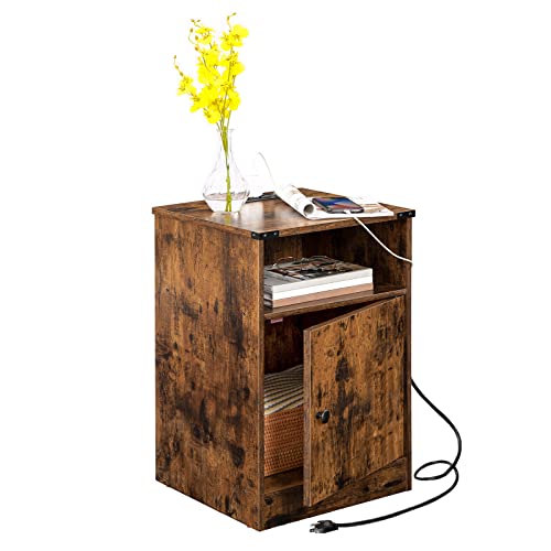 Hoobro Nightstand With Charging Station, Nightstand With Storage Cabinet & Usb Ports & Ower Outlets, End Table For Small Spaces, Stable And Sturdy, For Living Room, Bedroom, Rustic Brown Bf531Bz01 #TOP7