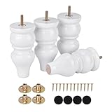 Maricome 6 Inch Replacement Furniture Legs High Polish White Wood Bun Feet Set of 4 Predrilled M8 Bolt for Sofa Couch Cabinet Ottoman Mid Century