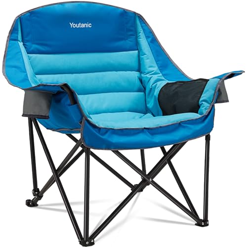 Oversized Camping Chair, Portable Folding Camping Chairs with Side Pocket, Cup Holder and Carry Bag, Heavy Duty Outdoor Camping Chairs for Adults, Fis