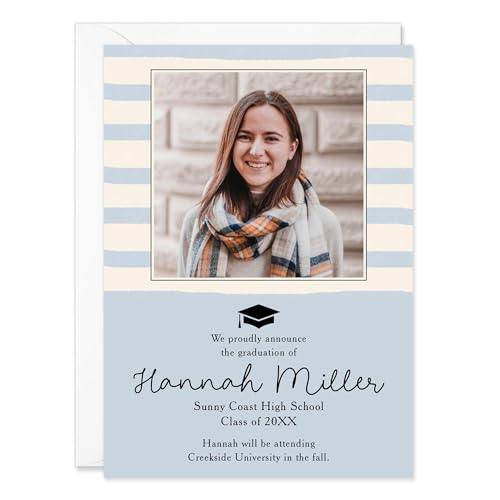 Hello Love Goods Modern Blue Stripe Graduation Announcements