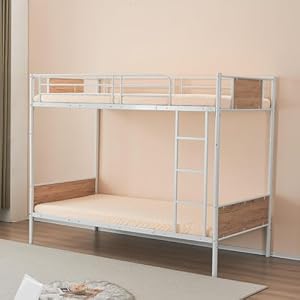 Merax 分離可能 2段ベッド スチール パイプベッド 耐震 クロスバー搭載 上下分割 シングルベッド 垂直はしご 省スペース サイドガード付き 子供部屋 社員寮 学生寮 (ブラック/ホワイト)