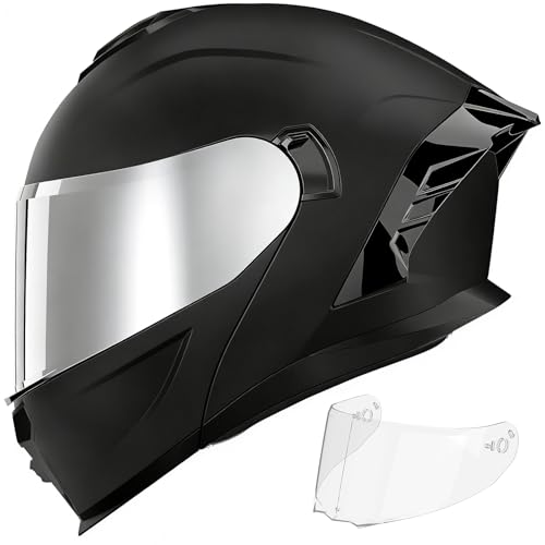MXJ Gear Motorcycle Helmets,Dual Visor Flip up Modular Full Face Helmet(XL)