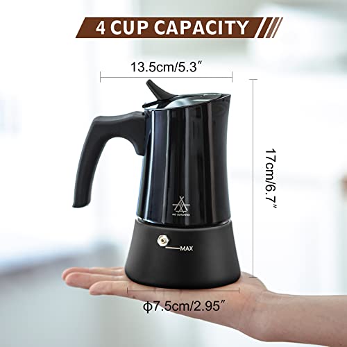 Alocs Stovetop Espresso Maker, Italian Coffee Maker Moka Pot For Classic Mocha And Cuban Coffee, Stainless Steel Greca Coffee Maker, Cafeteras, Brews 4 Espresso Cups (6.7 Oz) In Stylish Black #TOP1
