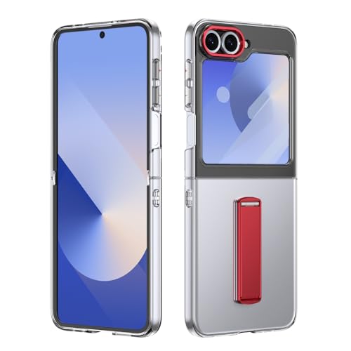 Coque Samsung Galaxy Z Flip 5 transparente rouge avec protection d'écran intégrée et béquille
