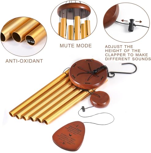 Image of Memorial Wind Chimes for Loss of Loved One - Sympathy Wind Chimes for Dad, Mom, Baby, Brother, or Friend - Outdoor Bereavement Gift, Gold (Teardrop Design)
