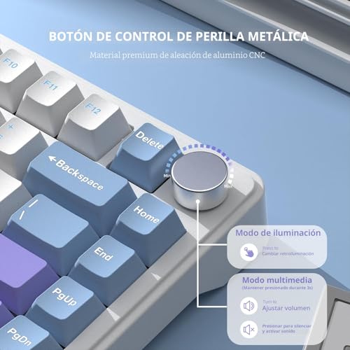 Miniatura 3 de Ajazz X Attack Shark X85 Teclado Mecánico De Junta,75 Teclado Inalámbrico Para Juegos Con Knob,Acolchado De 5 Capas,2.4g Inalámbrico Bluetooth Usb-C,Interruptor Jade Blanco,Hot-Swap,Rgb,Para Pc,Mac