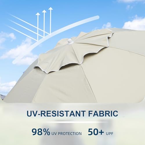 AMMSUN Shade Umbrella, Premium Portable Umbrella with Stand, 6.5ft Lightweight Free Standing Canopy for Sporting Games, Adjustable Instant Sun Protection and Easy to Carry, Beige - Image 4
