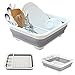 JOLIGAEA Scolapiatti Pieghevole da Campeggio 14.2 x 12.2 x 5.1(/1.8)in,Premium Pieghevole Lavastoviglie 2IN1,con Supporto Rimovibile per Posate e Vassoio per Gocciolare,Cucina,Salvaspazio,Grigio