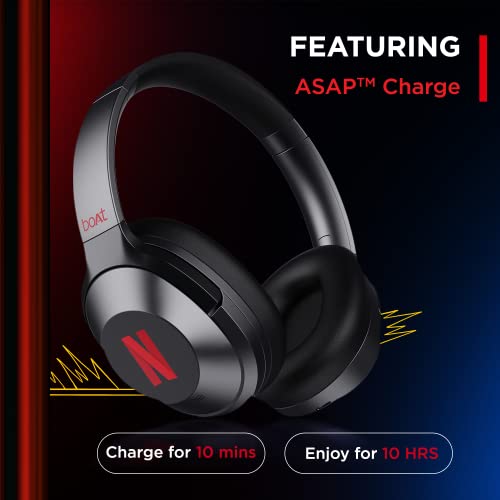Image of Boat Nirvana 751 ANC Netflix Stream Edition Hybrid Active Noise Cancelling Bluetooth Over Ear Headphones with Up to 65H Playtime, ASAP Charge, Ambient Sound Mode, Immersive Sound, Carry Pouch(Black)