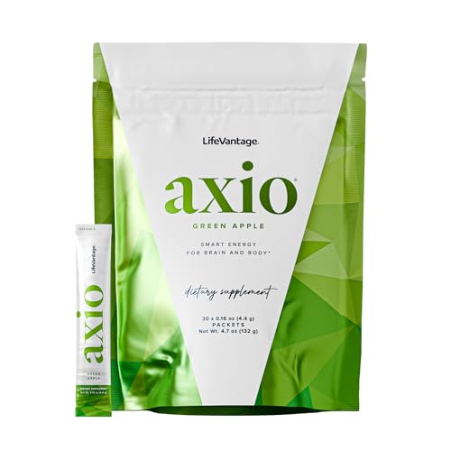 Image of LifeVantage AXIO Regular Energy Drink Powder, Nootropic Supplement, Focus & Mood Support, with L-theanine, Green Tea, B Vitamins, DMAE, Quercetin & Pine Bark, Green Apple, 30 Packets