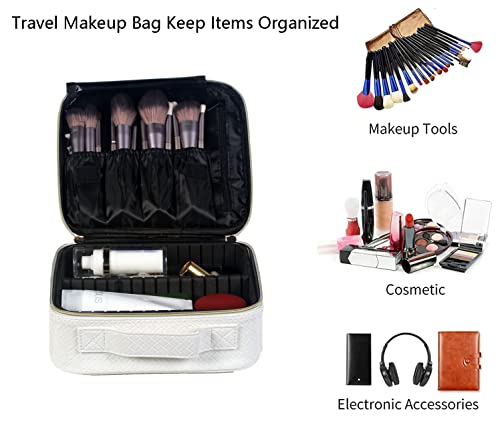 Chicreen Makeup Bag Cosmetic Bag Travel Makeup Bag With Adjustable Dividers Soft Handle, Portable Pu Leather Waterproof Toiletry Bag Artist Storage Bag, White #TOP4