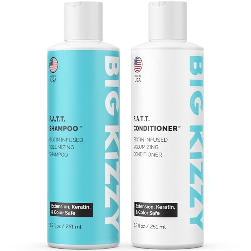Volumizing & Thickening Biotin Shampoo & Conditioner Set - F.A.T.T. by Big Kizzy, Gentle Hair Care Safe for Extensions, Color & Keratin Treatments - Strengthens & Nourishes Fragile Hair
