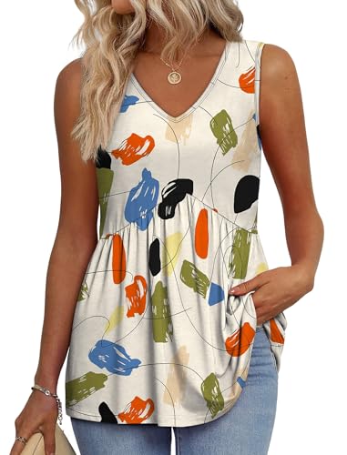 Image of OFEEFAN Womens Tank Tops 2025 Flowy Peplum Tops for Women Dressy Sleeveless V Neck Babydoll Tank Tops