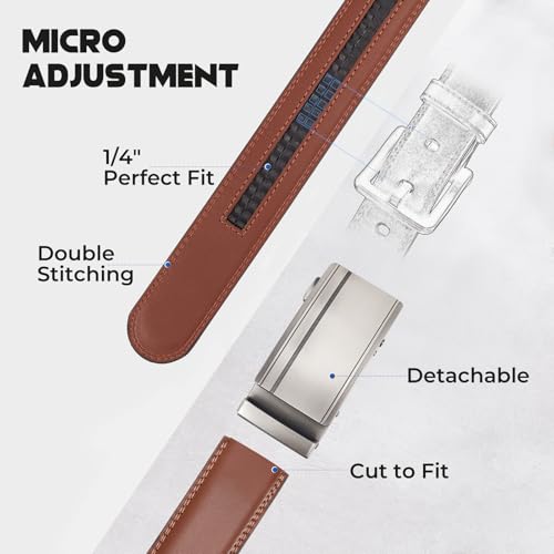 SANSTHS 2 Pack Ratchet Leather Belts for Men, Faux Leather Men Belts for Casual Business Dress Belt3