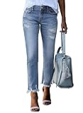 Sidefeel Women's Jeans Straight Leg High Waisted Ripped Ankle Denim Pants Sky Blue Size 6