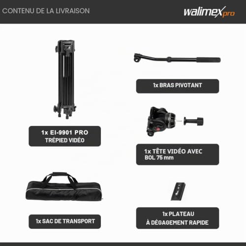 Walimex Pro Ei 9901 Pro Trépied Vidéo Avec Sac Et Plateau Rapide 134 Cm - vue 5
