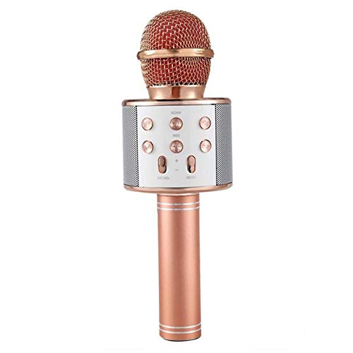 OUYAWEI WS-858-1 Wireless Bluetooth Karaoke Microphone Stereo Mic KTV USB Speaker Player Rose Gold
