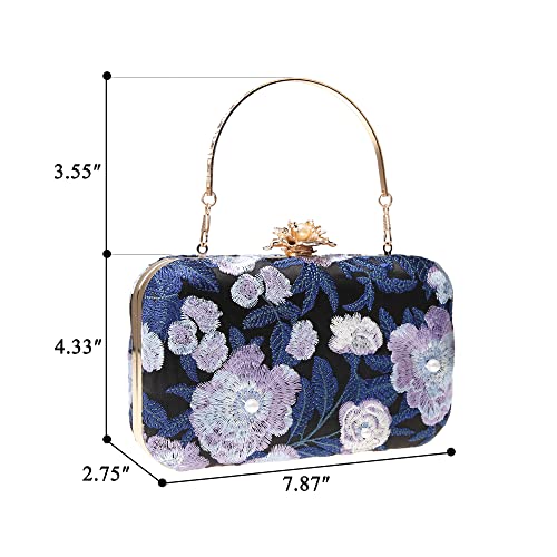 Image of Womens Vintage Floral Embroidery Clutch Evening Handbag Shoulder Bags Purse for Wedding Party Prom