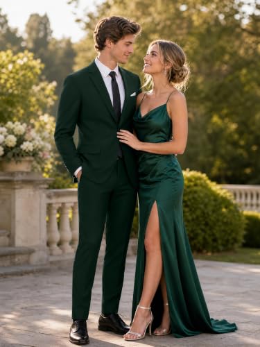 Image of Mens Suit 2 Piece Suits for Men One Button Slim Fit Solid Jacket & Pants Tuxedo Set Business Wedding Party Prom