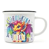 Schulkind 2025 – Keramiktasse zum personalisieren | Kindertasse mit Namen, Tasse für Kinder zur Einschulung, Schulanfang | Drache Jungen und Mädchen