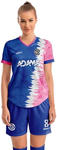 ORKY Custom Soccer Jersey, Women Futbol Shirt Short Set, Personalize Name Team Sport Uniform(Blue S)