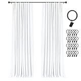INOVADAY 100% Blackout Curtains for Bedroom, Black Out Curtains 90 Inch Long, Clip Rings Linen Blackout Drapes, Thermal Insulated Room Darkening for Living Room, 2 Panels - Brightwhite,W50xL90