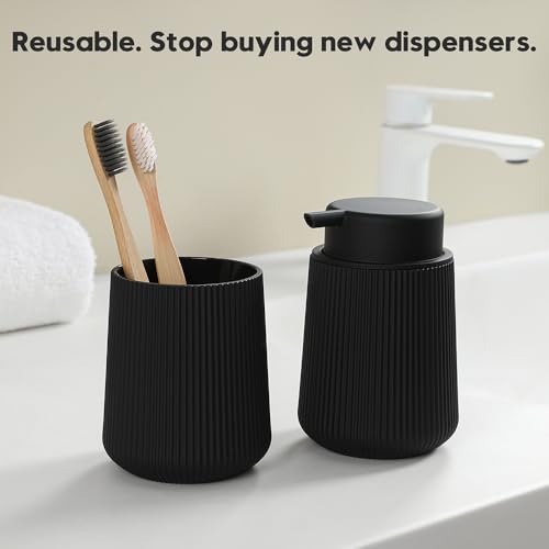 Image of YAUKPH Striped Foaming Hand Soap Dispenser with Leak-Proof Pump for Bathroom and Kitchen Countertop 11oz Black