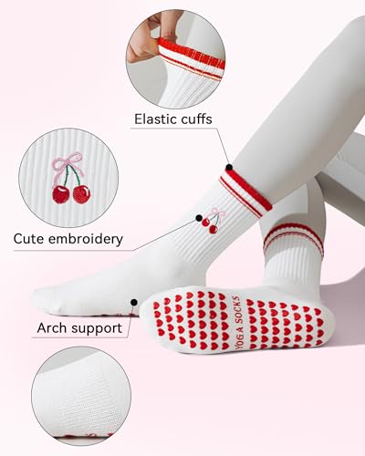 Image of 3 Pairs Pilates Socks with Grips for Women Non Slip Grip Socks for Yoga Barre Hospital Workout