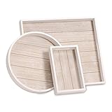 WHW Whole House Worlds Cape Cod Shiplap Trays, Rustic White with Natural Inset, Sustainable Wood, Set of 3, Variety of Sizes