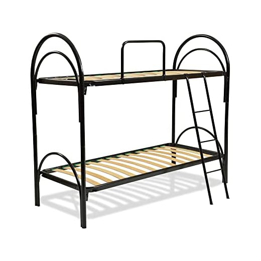 Comprarredo Letto a castello scomponibile salvaspazio con reti a doghe 80x190 e telaio in acciaio con scaletta e sponda anticaduta, colore struttura nero